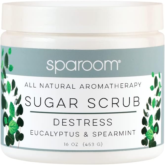 سيا روم مقشر الجسم من SpaRoom Natural Natural Aromatherapy مع زبدة الشيا والسكر الخام المرطب والمتقشر، 16 أونصة، مهدئ التوتر - اليوك وزيت النعناع العطري - Image 2